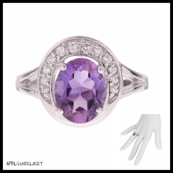 AMETHYST PURPLE STERLING SILVER CZ RING A2C - Picture 6 of 8